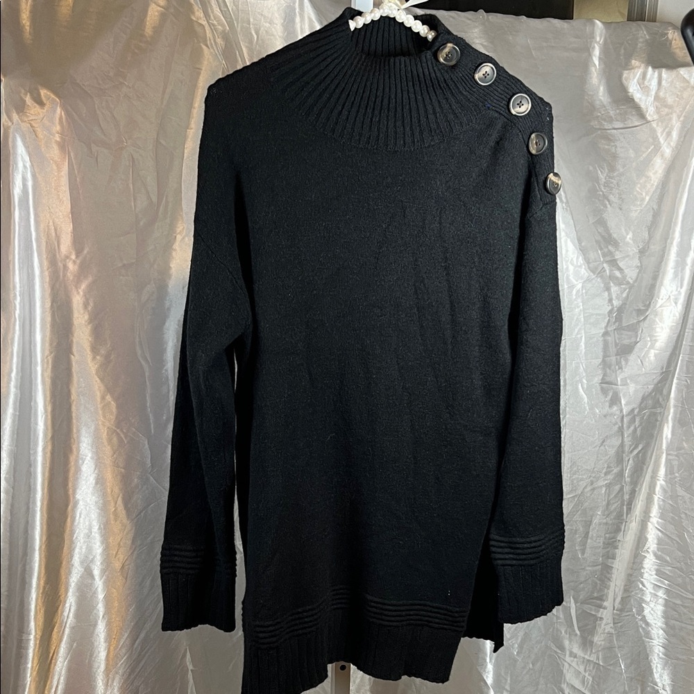 Anthropologie Black Knit Sweater with Pearl Detail A0392